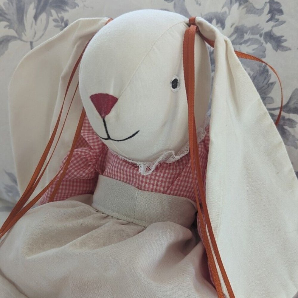 Vintage Floppy Ears Bunny Rabbit Doll Handmade Dress Apron Folk Art 24”